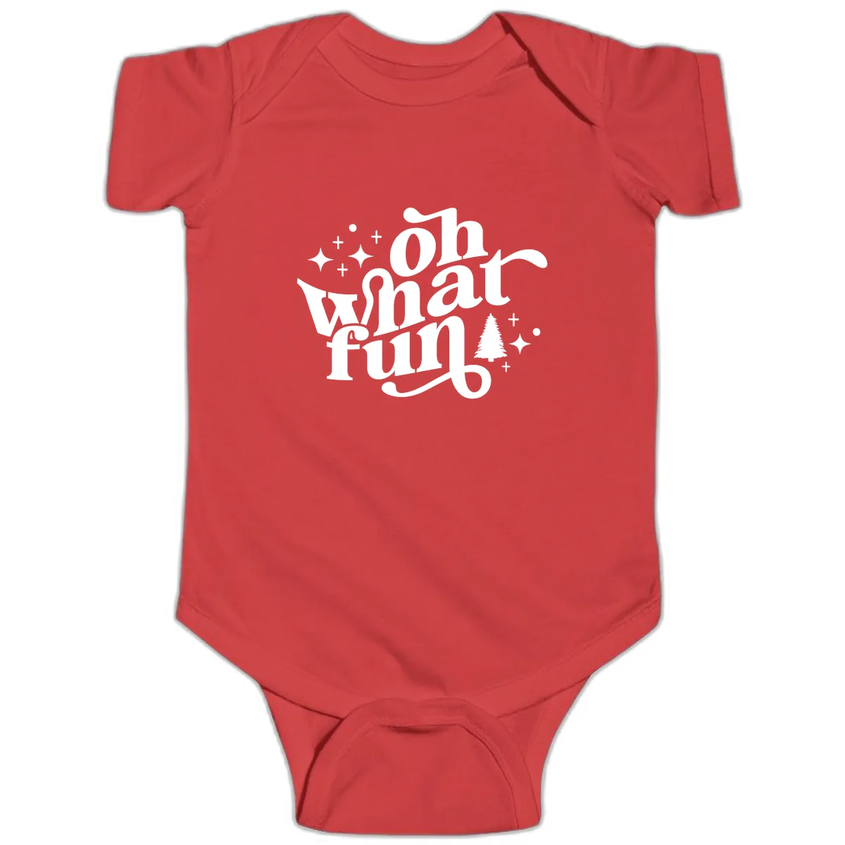 Oh What Fun Holiday Design Baby Onesie in Red