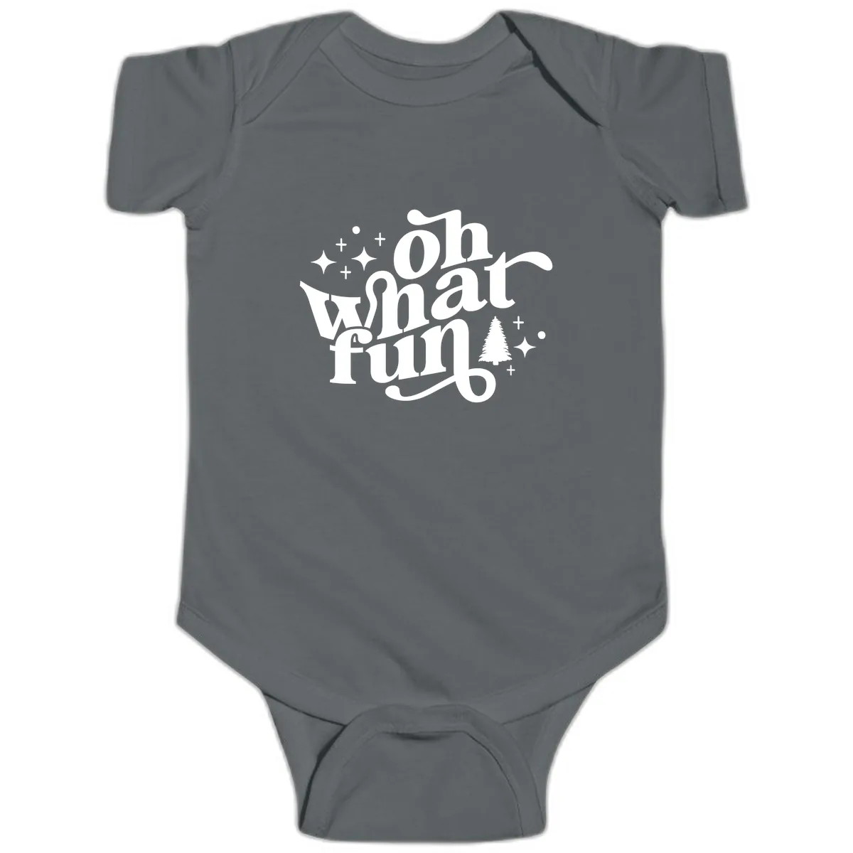 Oh What Fun Holiday Design Baby Onesie in Charcoal