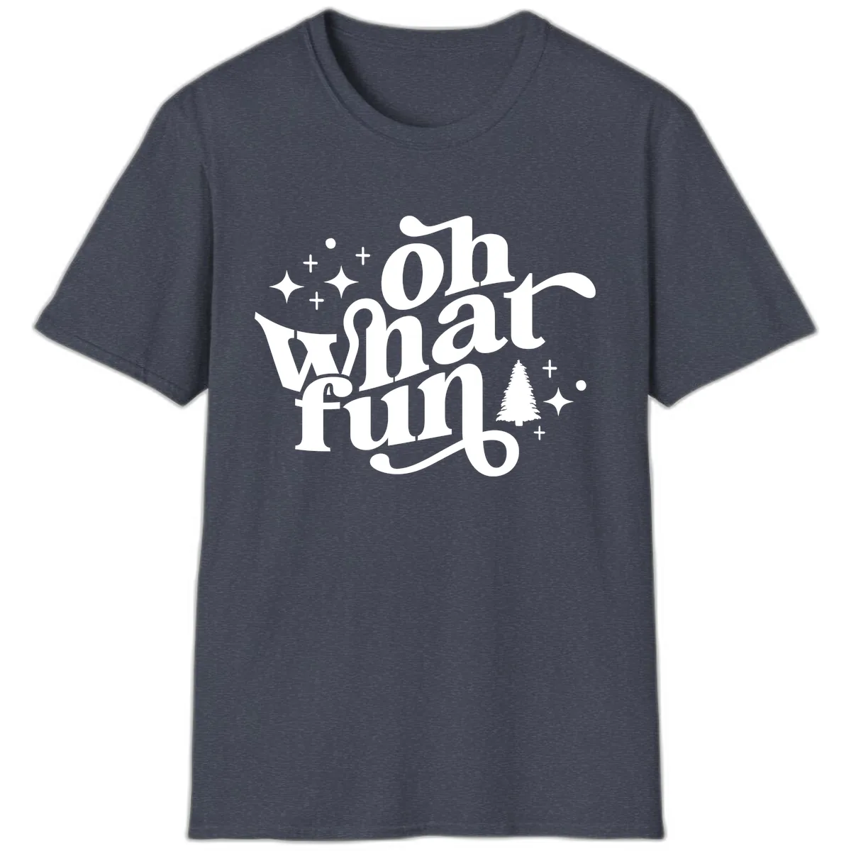 Oh What Fun Holiday Design T-Shirt in Heather Navy