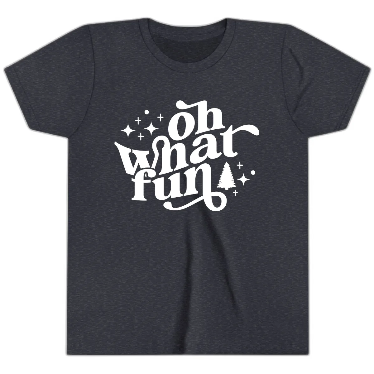 Oh What Fun Holiday Design Youth T-Shirt in Heather Navy
