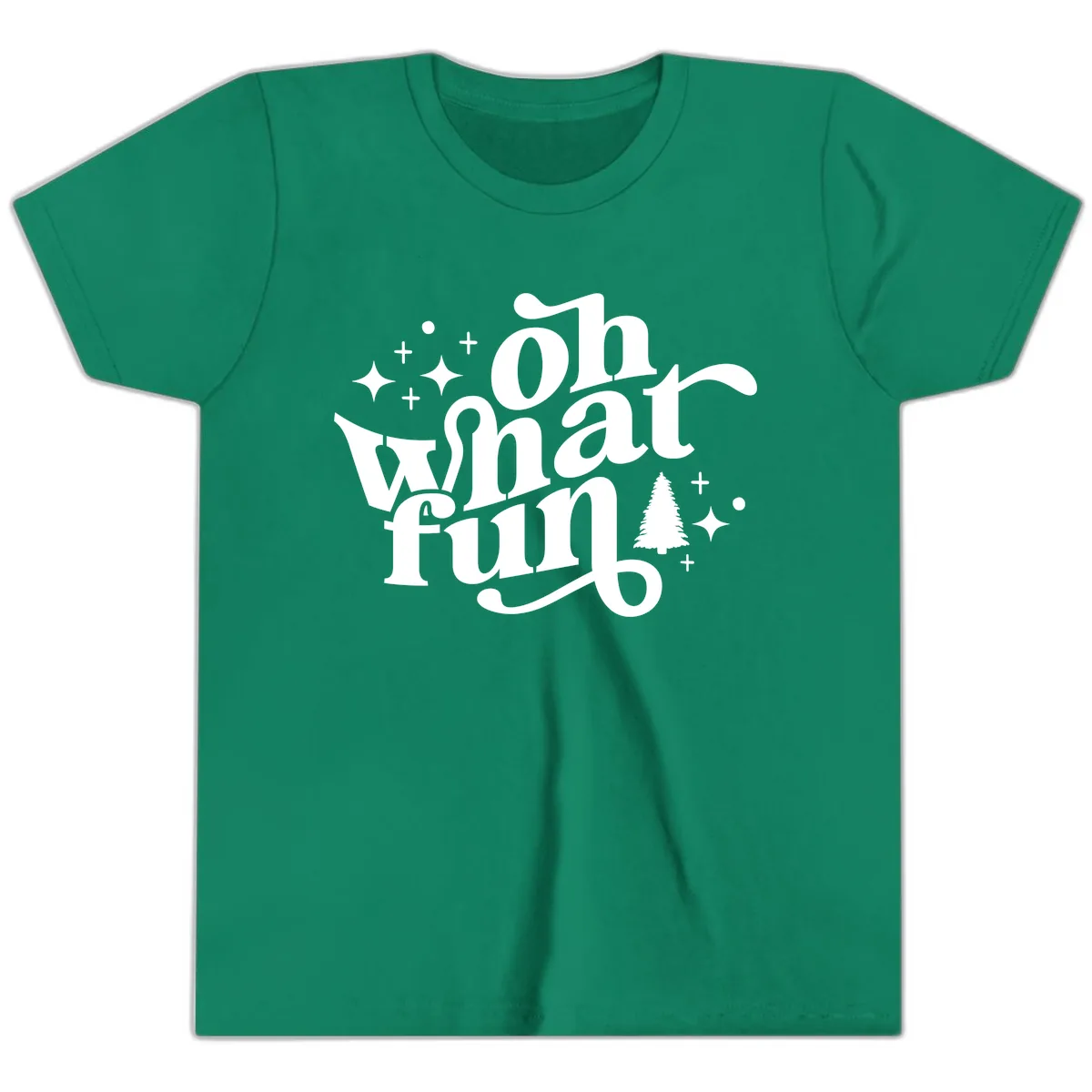 Oh What Fun Holiday Design Youth T-Shirt in Kelly