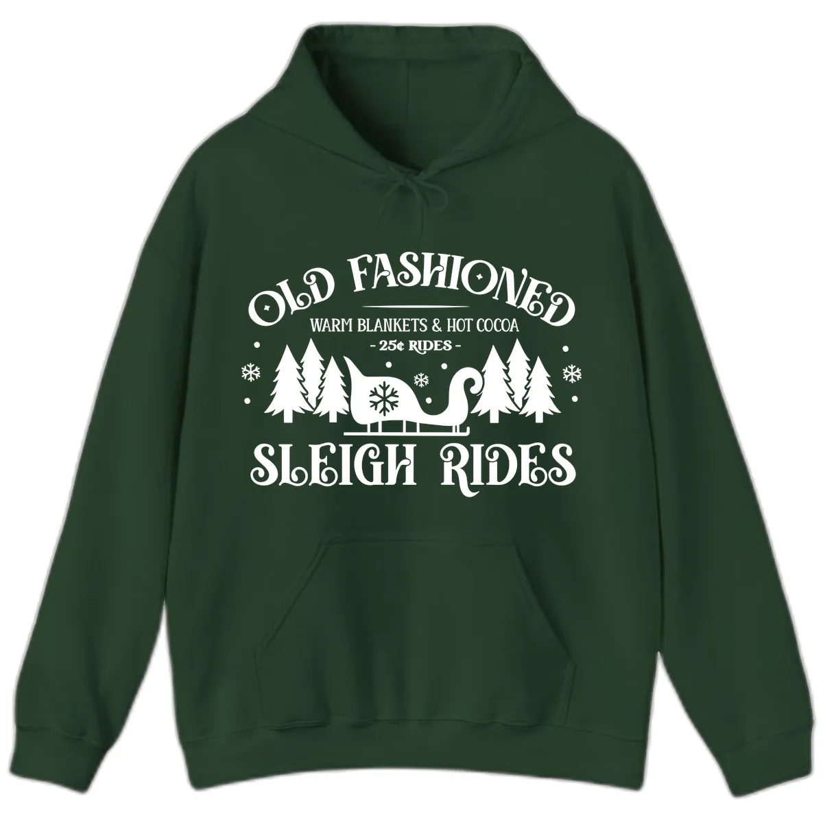 Old Fashioned Sleigh Ride Hoodie in Forest Green