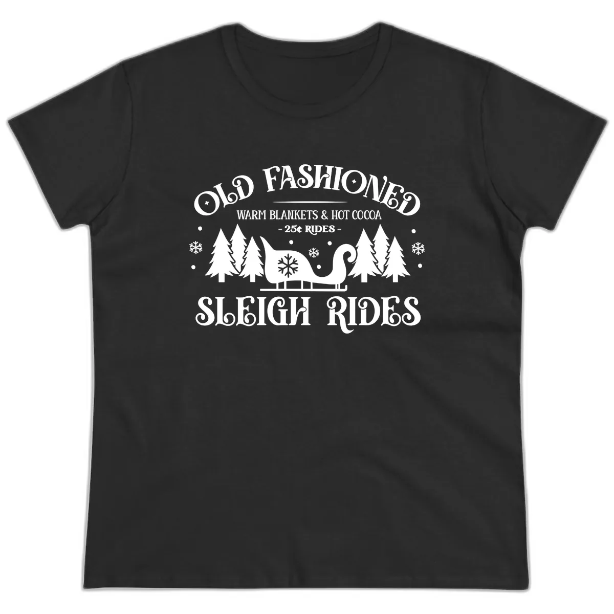 Old Fashioned Sleigh Ride Ladies Tee in Black