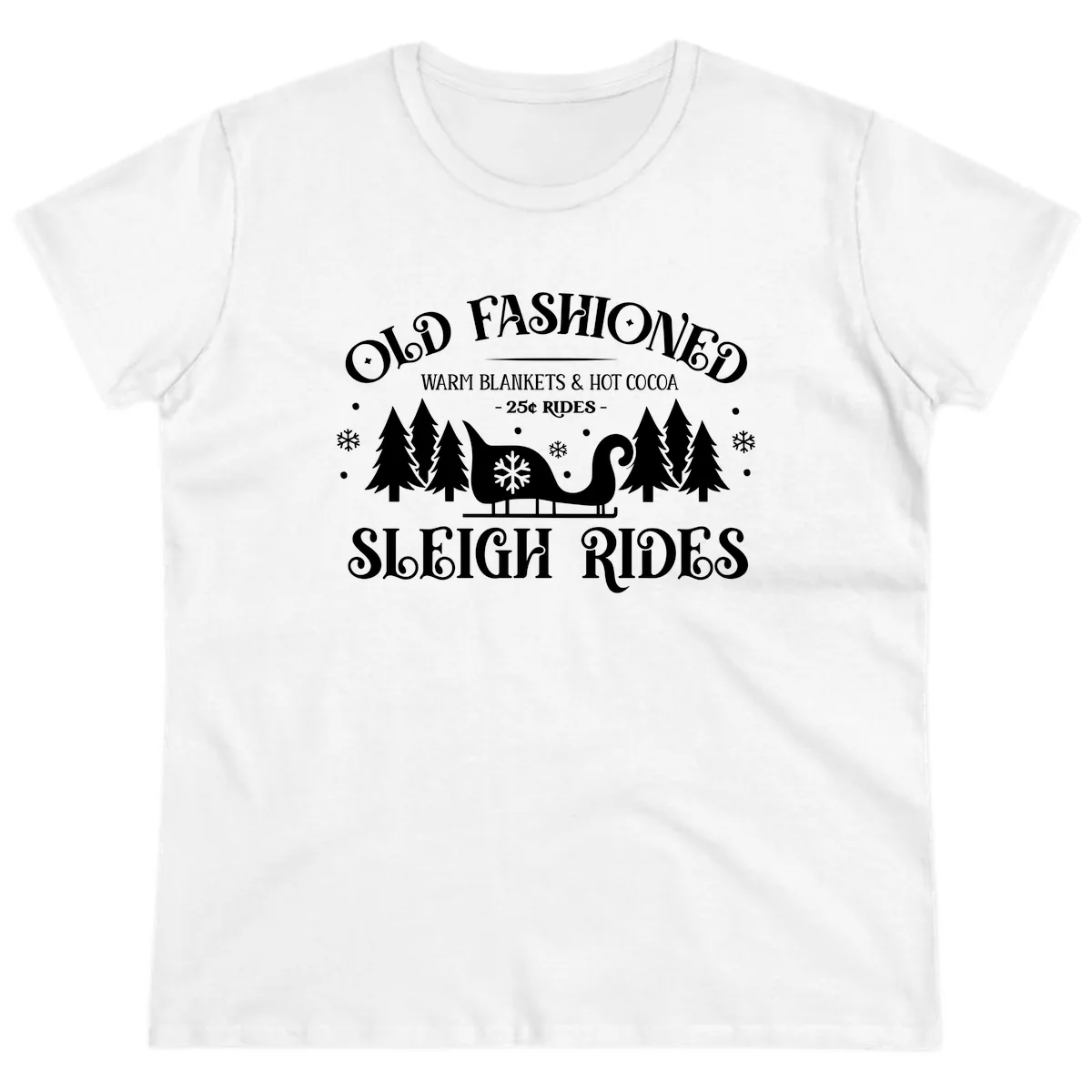 Old Fashioned Sleigh Ride Ladies Tee in White