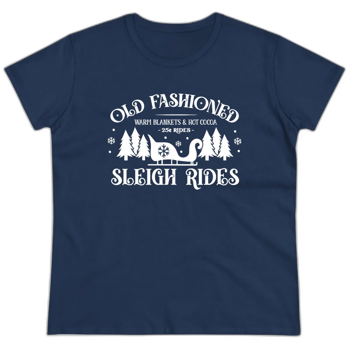Old Fashioned Sleigh Ride Ladies Tee in Navy