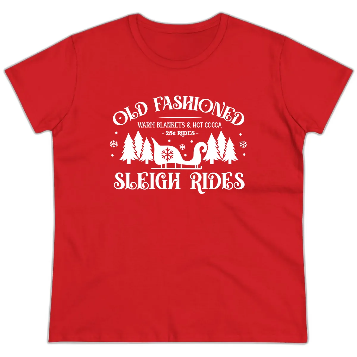 Old Fashioned Sleigh Ride Ladies Tee in Red