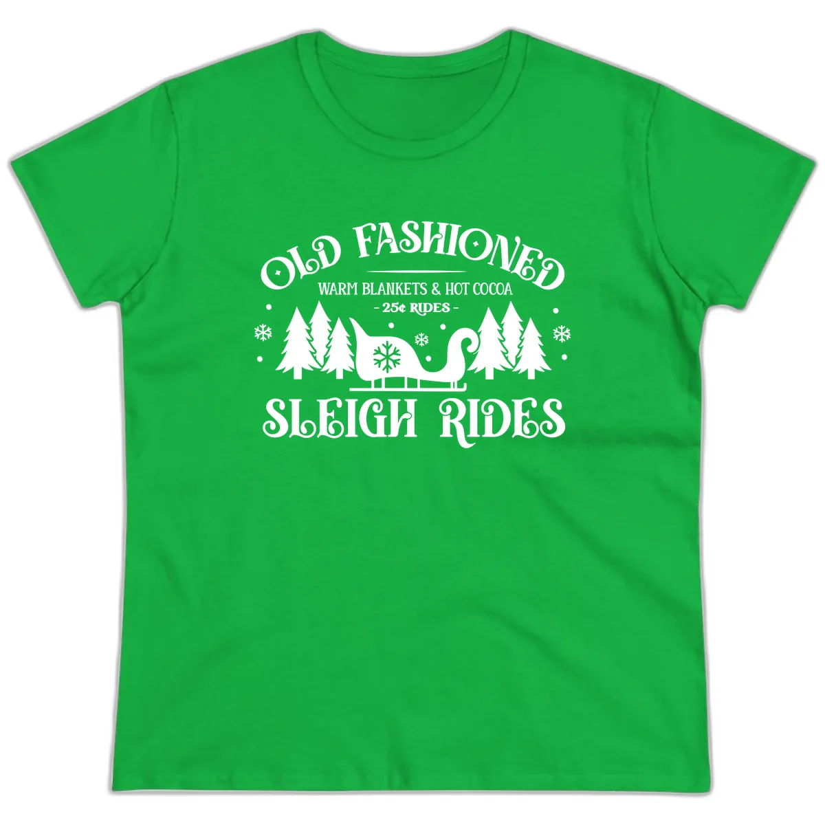 Old Fashioned Sleigh Ride Ladies Tee in Irish Green