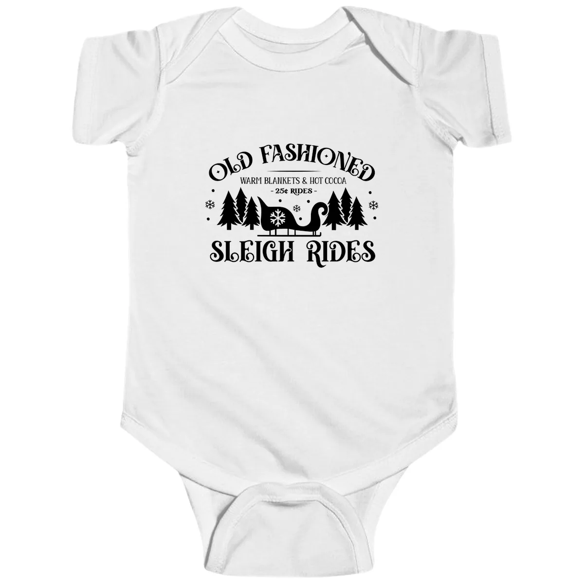 Old Fashioned Sleigh Ride Baby Onesie in White