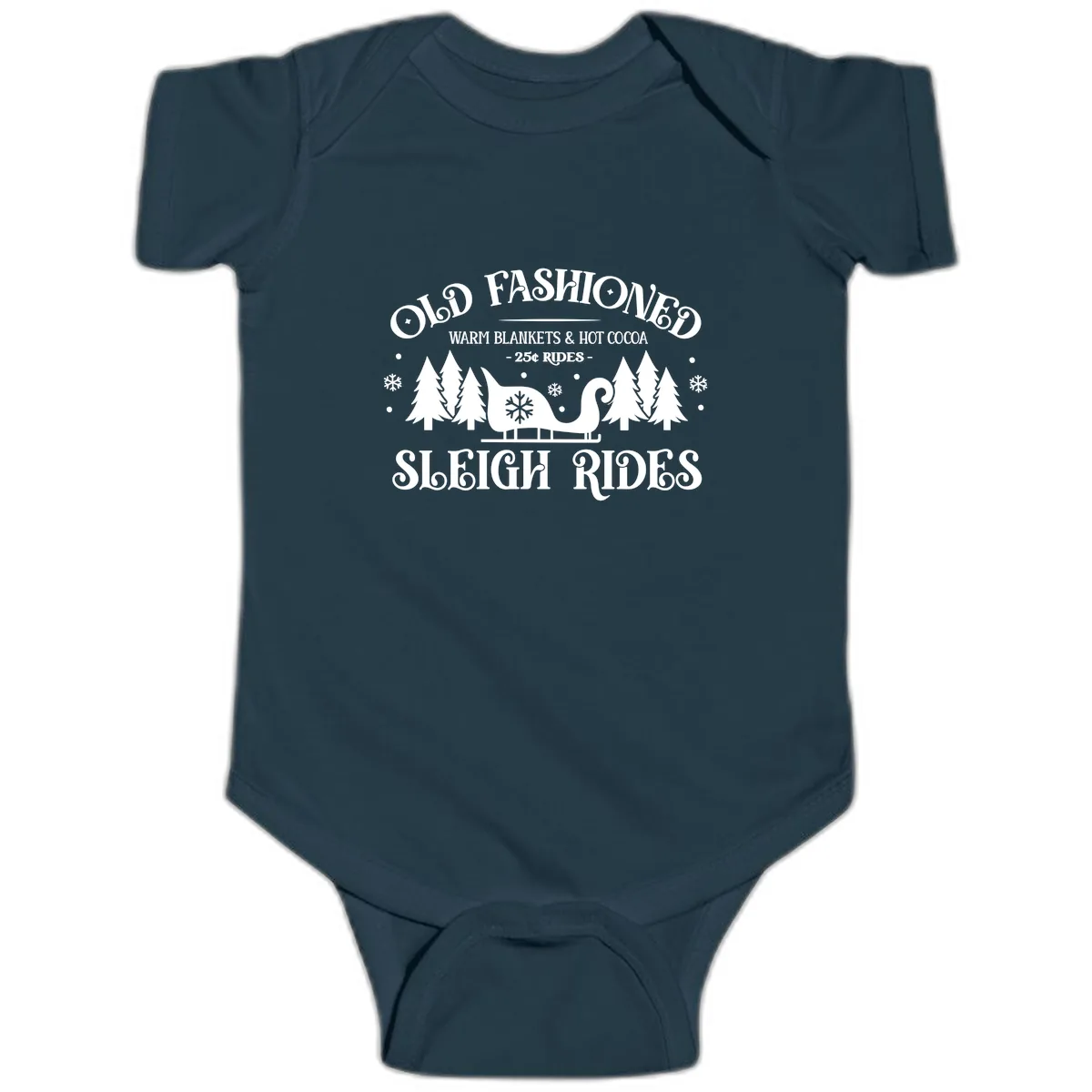 Old Fashioned Sleigh Ride Baby Onesie in Navy