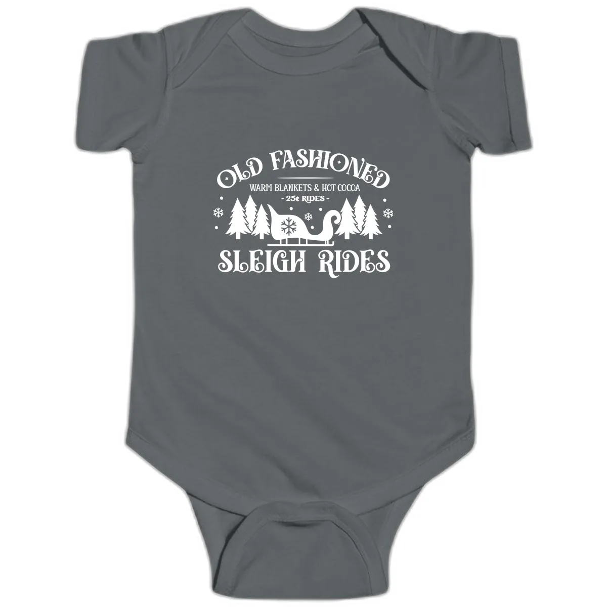 Old Fashioned Sleigh Ride Baby Onesie in Charcoal
