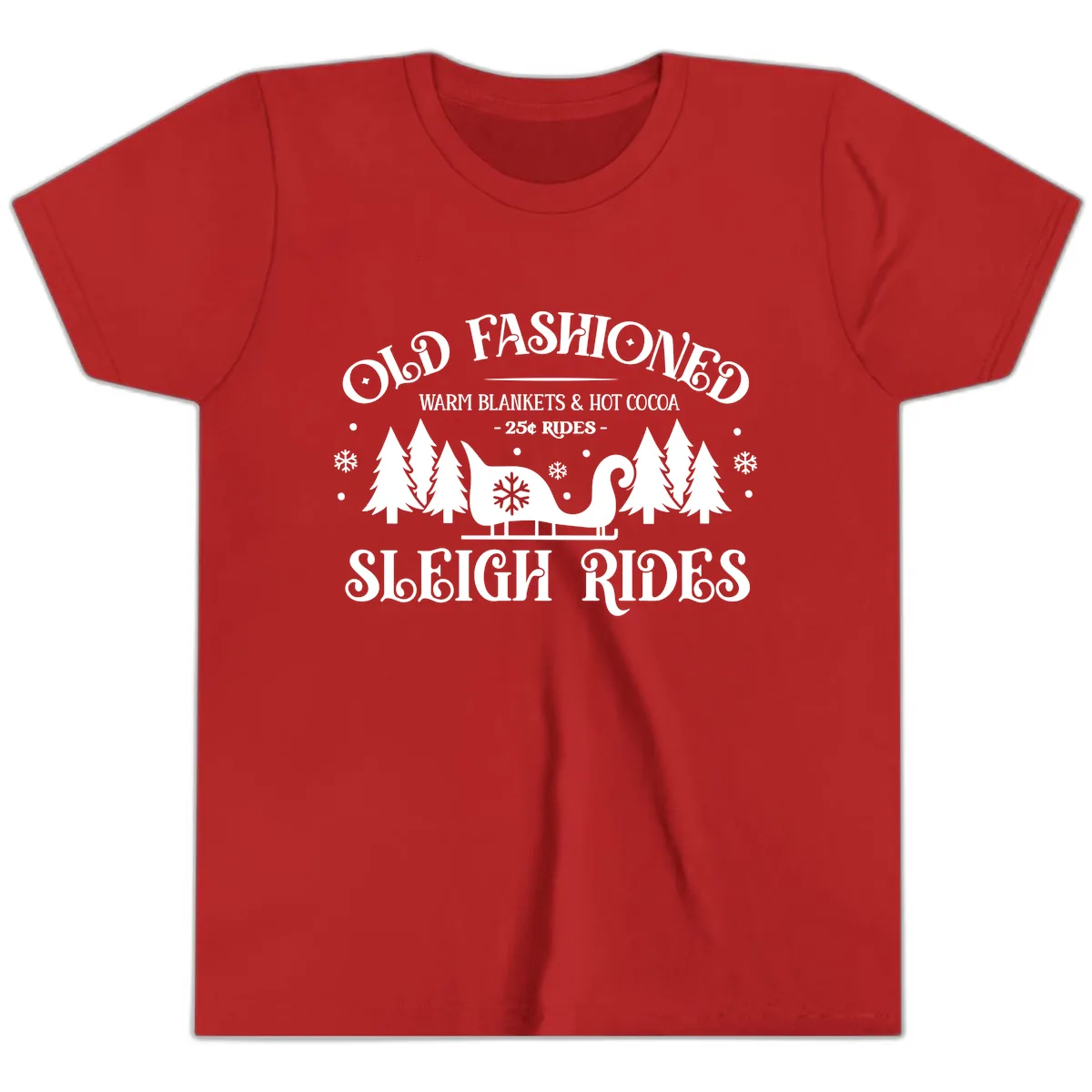 Old Fashioned Sleigh Ride Youth T-Shirt in Red