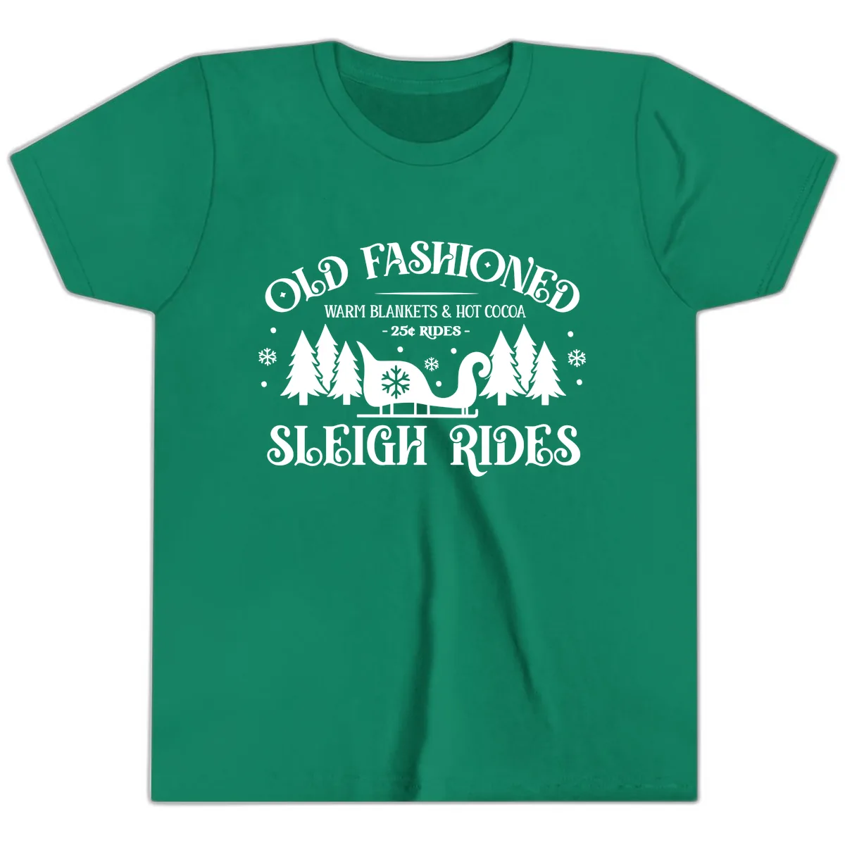 Old Fashioned Sleigh Ride Youth T-Shirt in Kelly