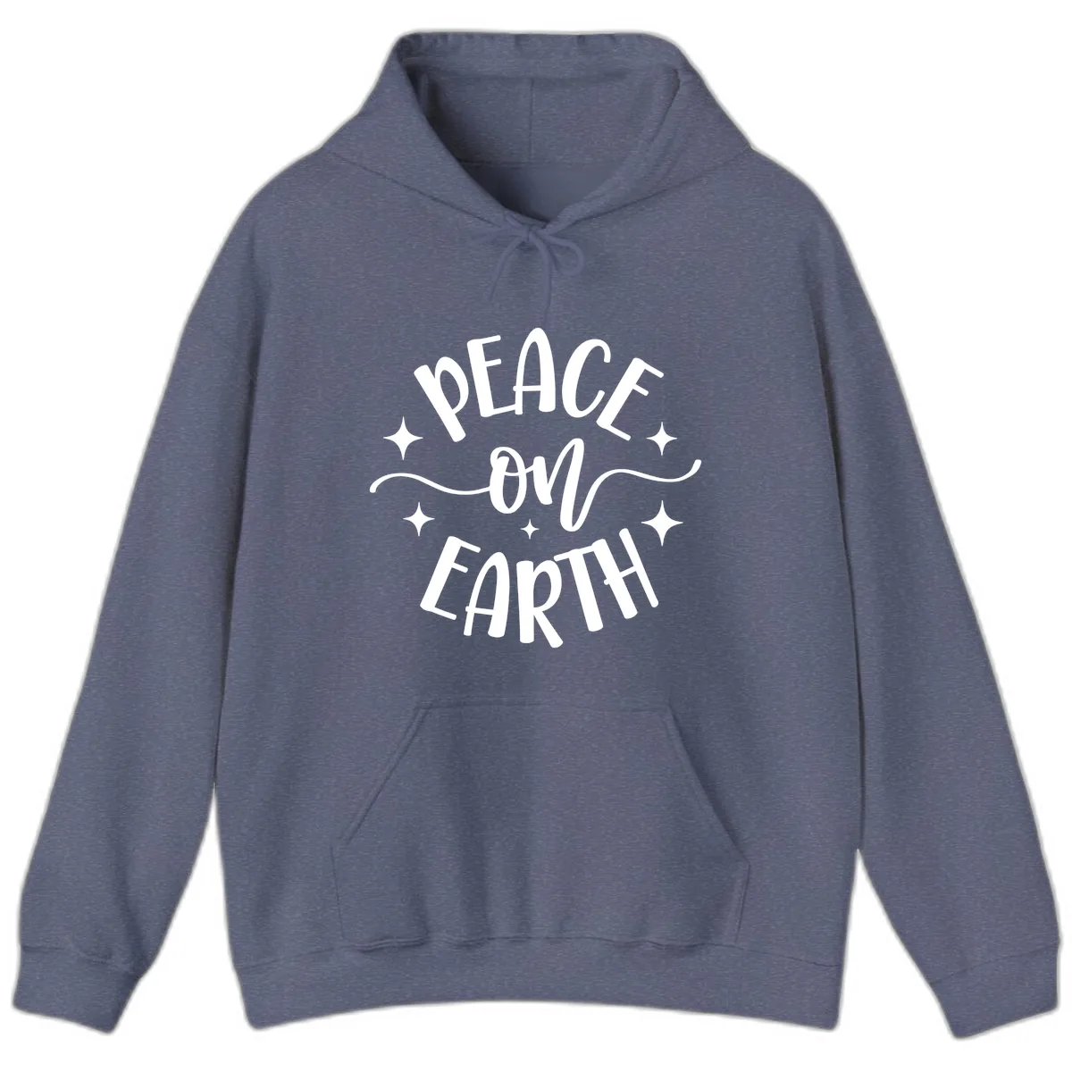 Peace On Earth Holiday Typography Hoodie in Heather Navy