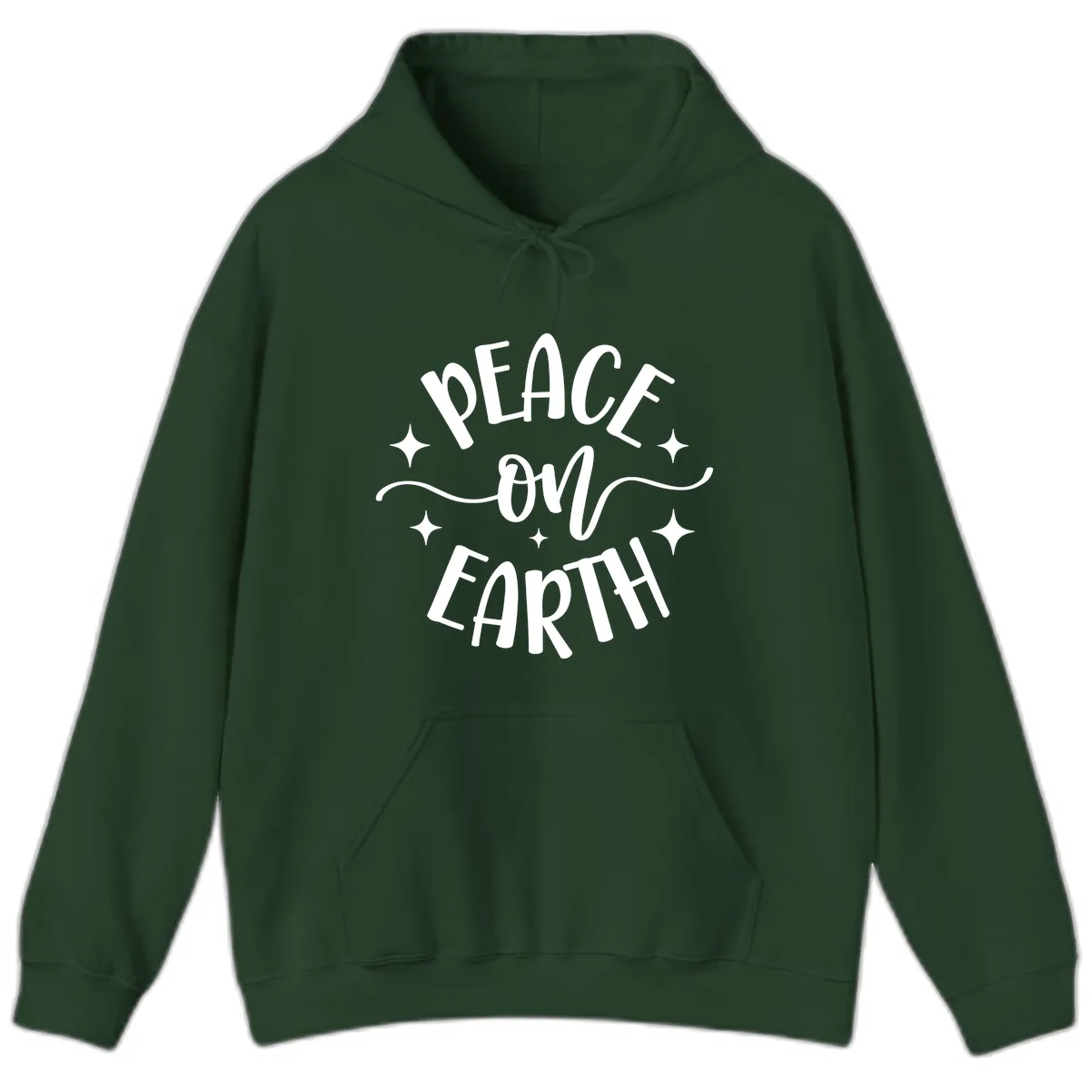 Peace On Earth Holiday Typography Hoodie in Forest Green