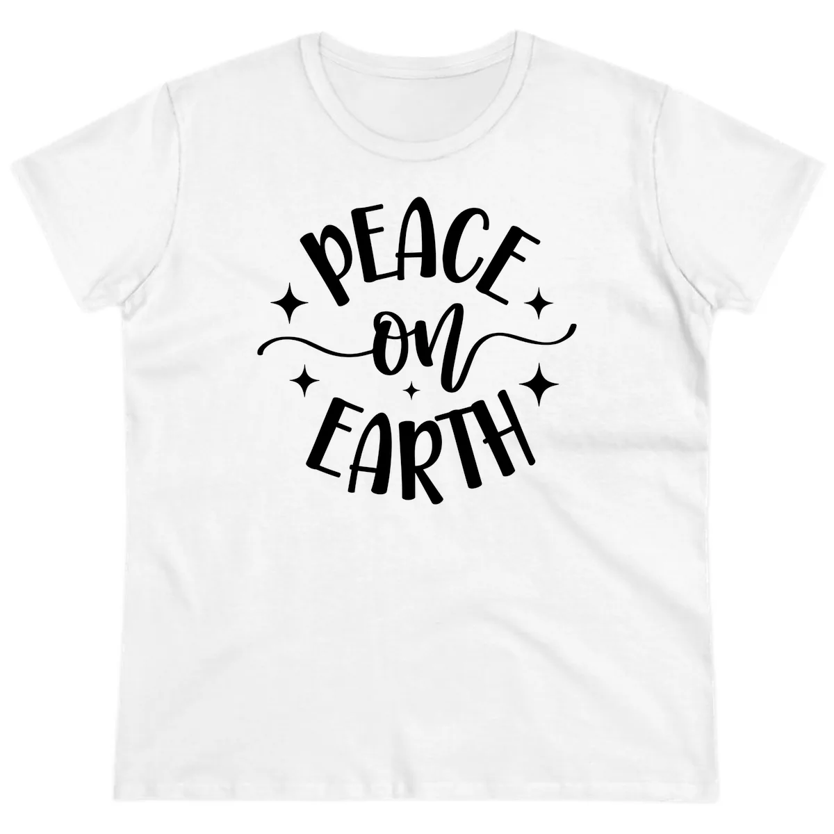 Peace On Earth Holiday Typography Ladies Tee in White