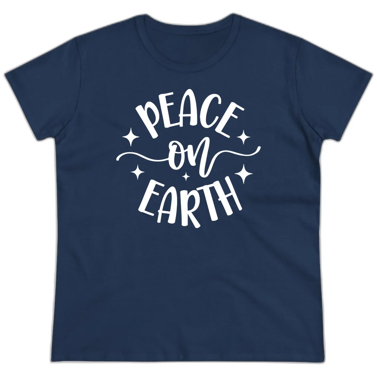 Peace On Earth Holiday Typography Ladies Tee in Navy