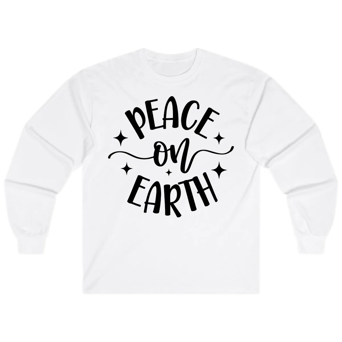 Peace On Earth Holiday Typography Long Sleeve in White