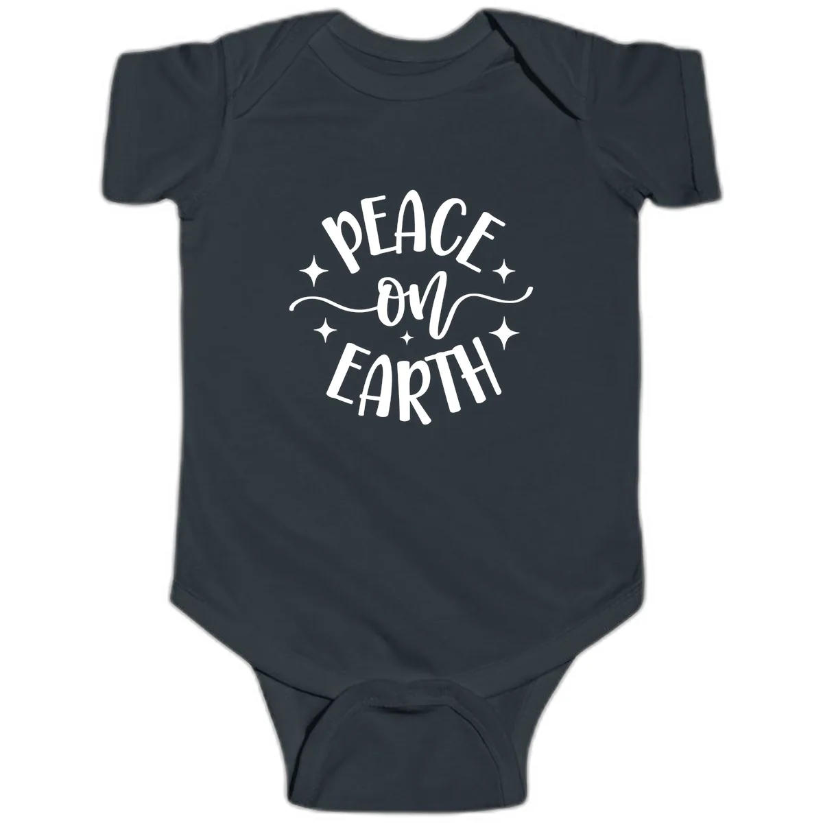 Peace On Earth Holiday Typography Baby Onesie in Black