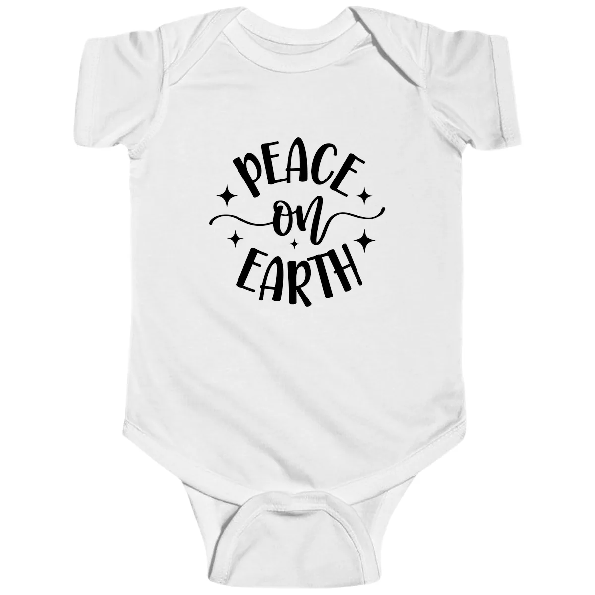 Peace On Earth Holiday Typography Baby Onesie in White