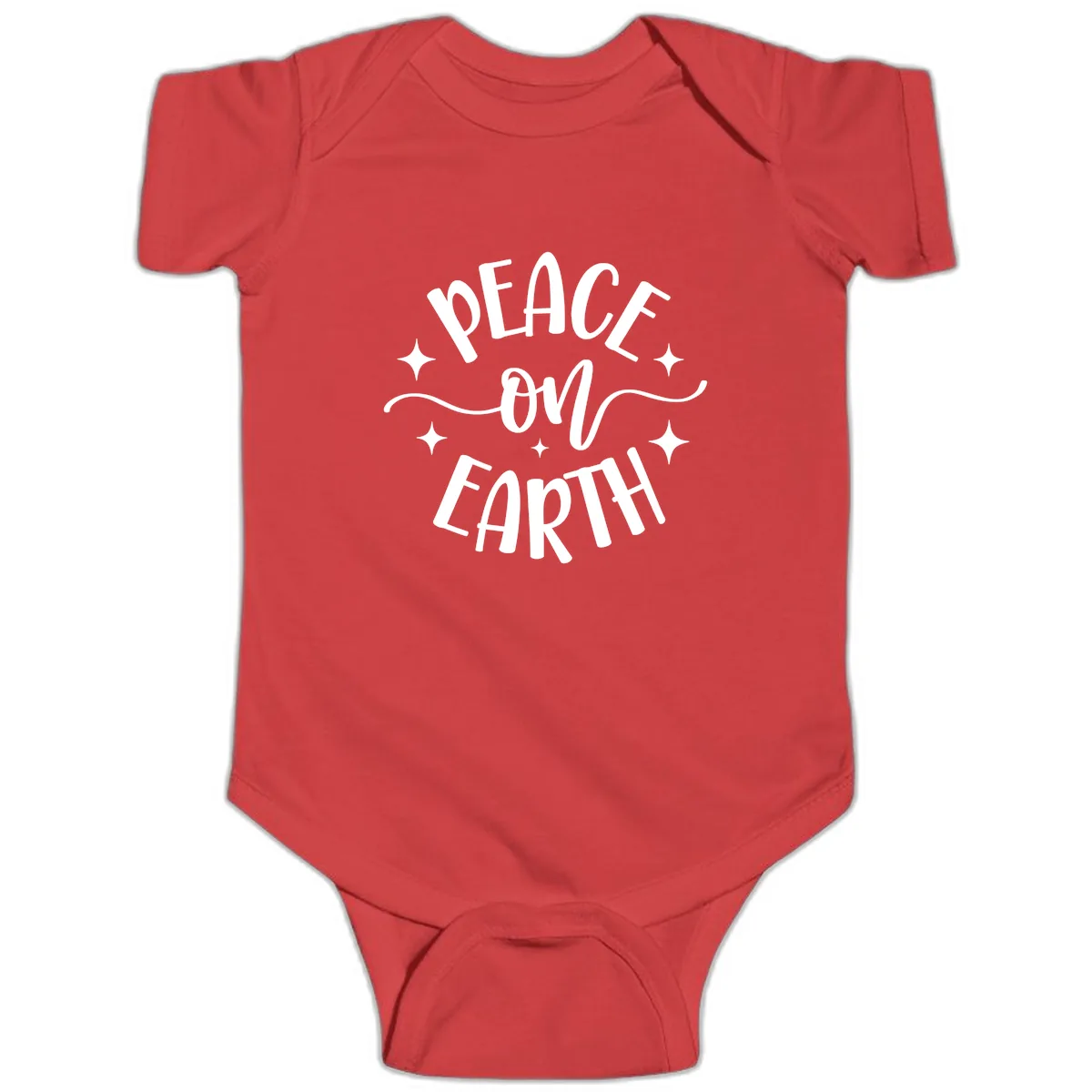 Peace On Earth Holiday Typography Baby Onesie in Red