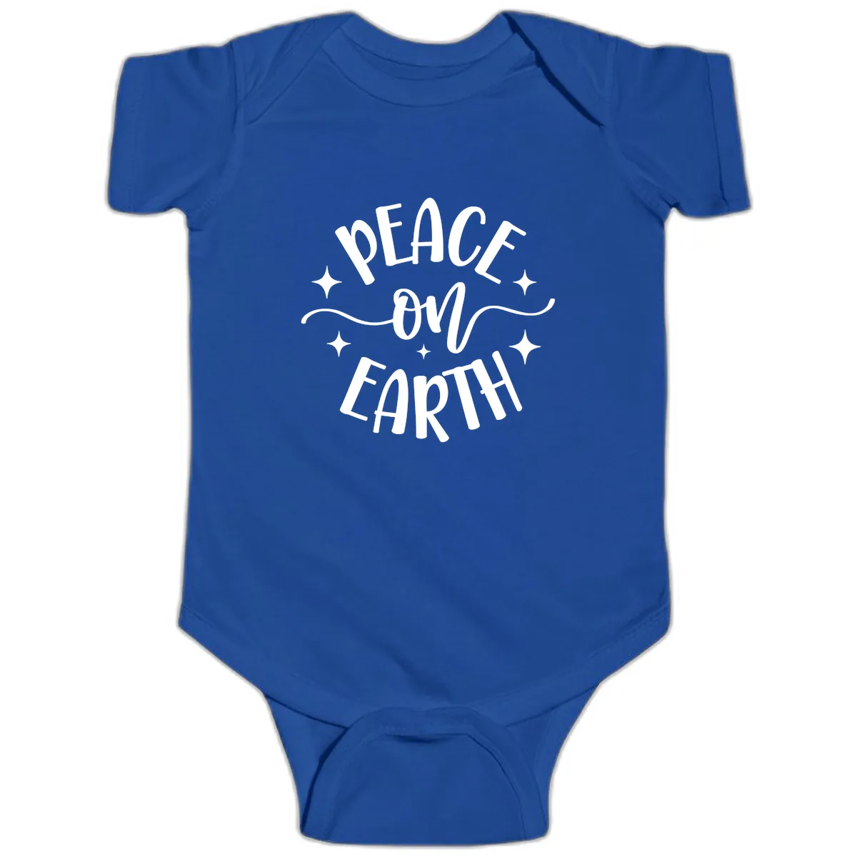 Peace On Earth Holiday Typography Baby Onesie in Royal