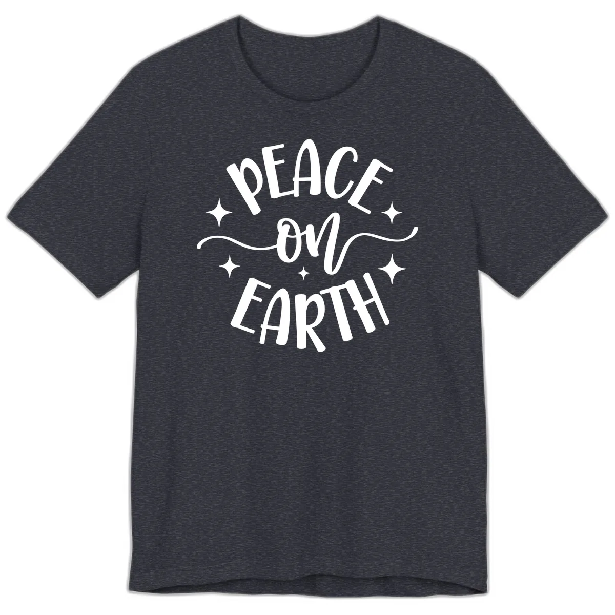 Peace On Earth Holiday Typography Premium T-Shirt in Heather Navy