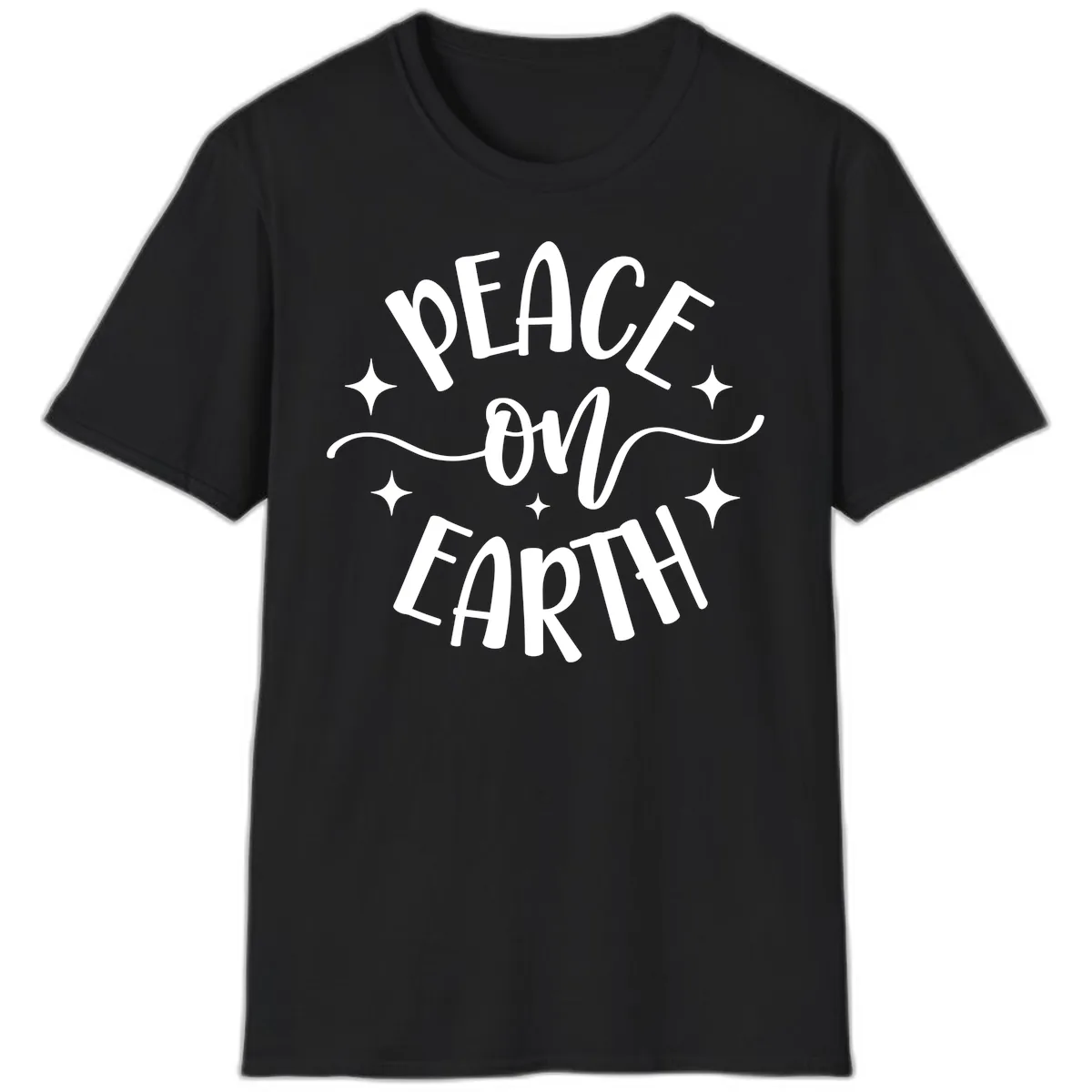 Peace On Earth Holiday Typography T-Shirt in Black