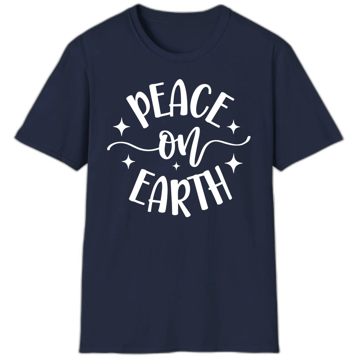 Peace On Earth Holiday Typography T-Shirt in Navy