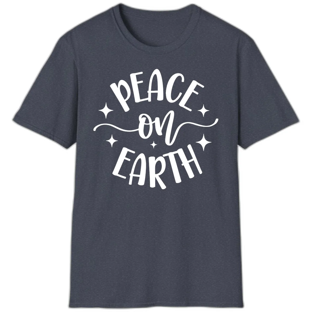 Peace On Earth Holiday Typography T-Shirt in Heather Navy