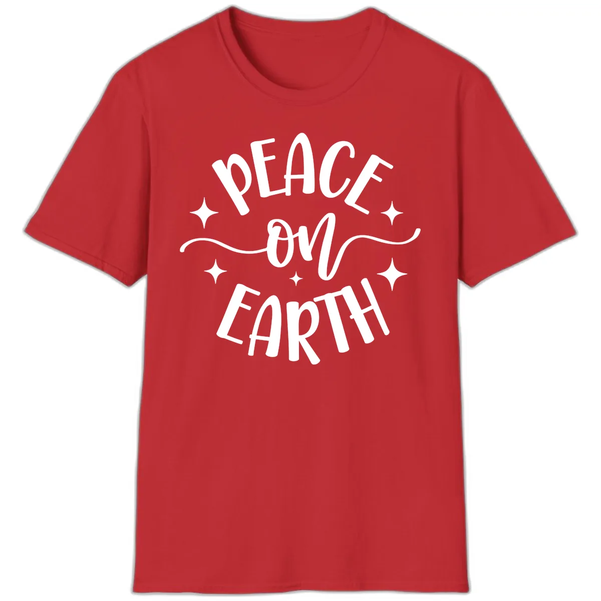 Peace On Earth Holiday Typography T-Shirt in Red