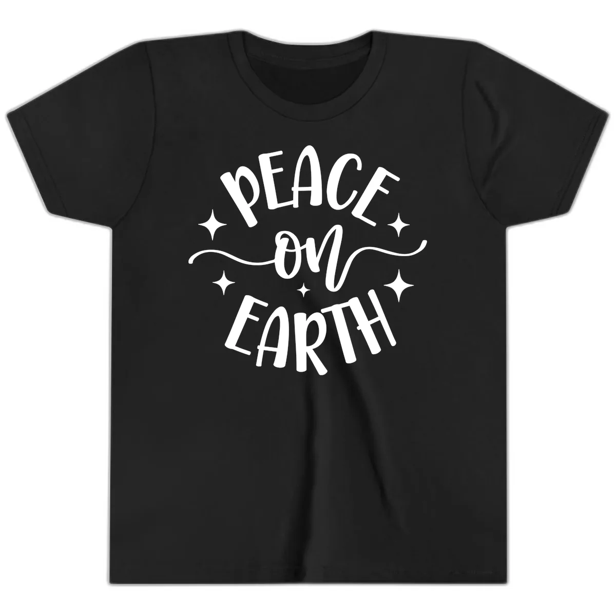 Peace On Earth Holiday Typography Youth T-Shirt in Black