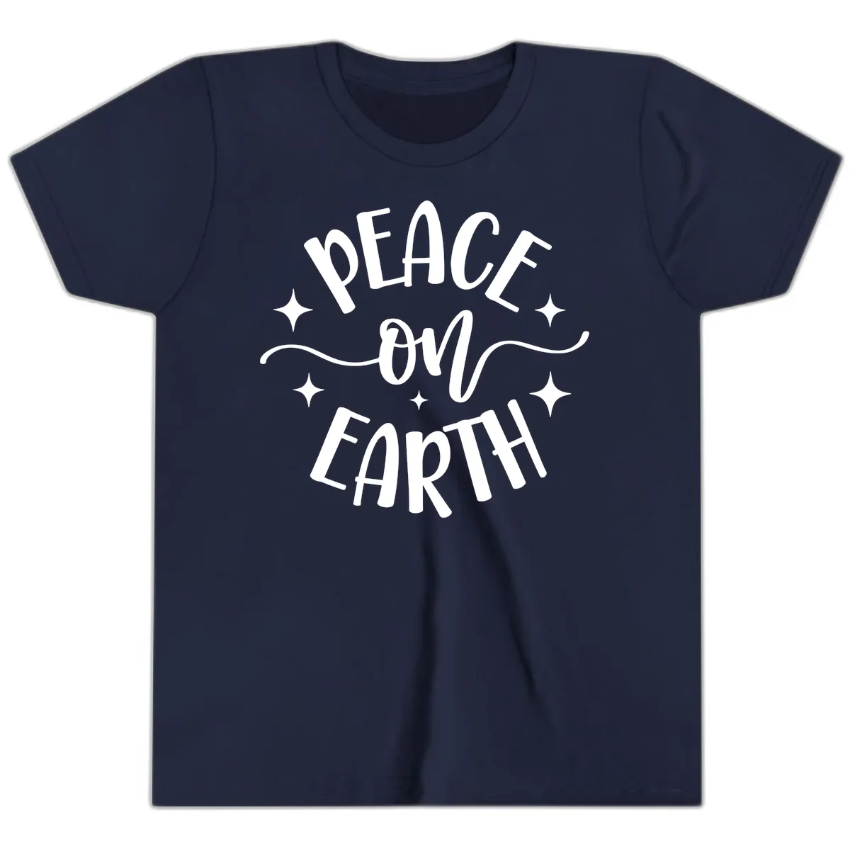 Peace On Earth Holiday Typography Youth T-Shirt in Navy