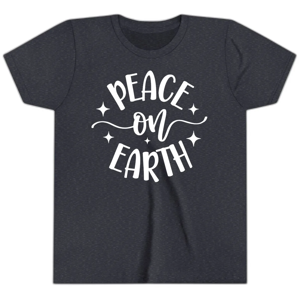 Peace On Earth Holiday Typography Youth T-Shirt in Heather Navy