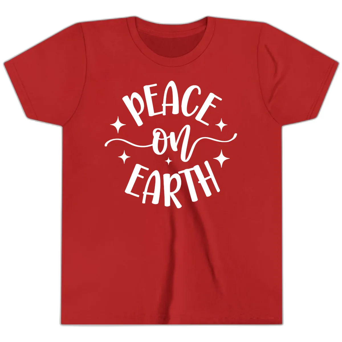 Peace On Earth Holiday Typography Youth T-Shirt in Red