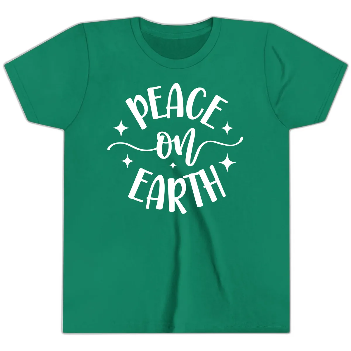 Peace On Earth Holiday Typography Youth T-Shirt in Kelly