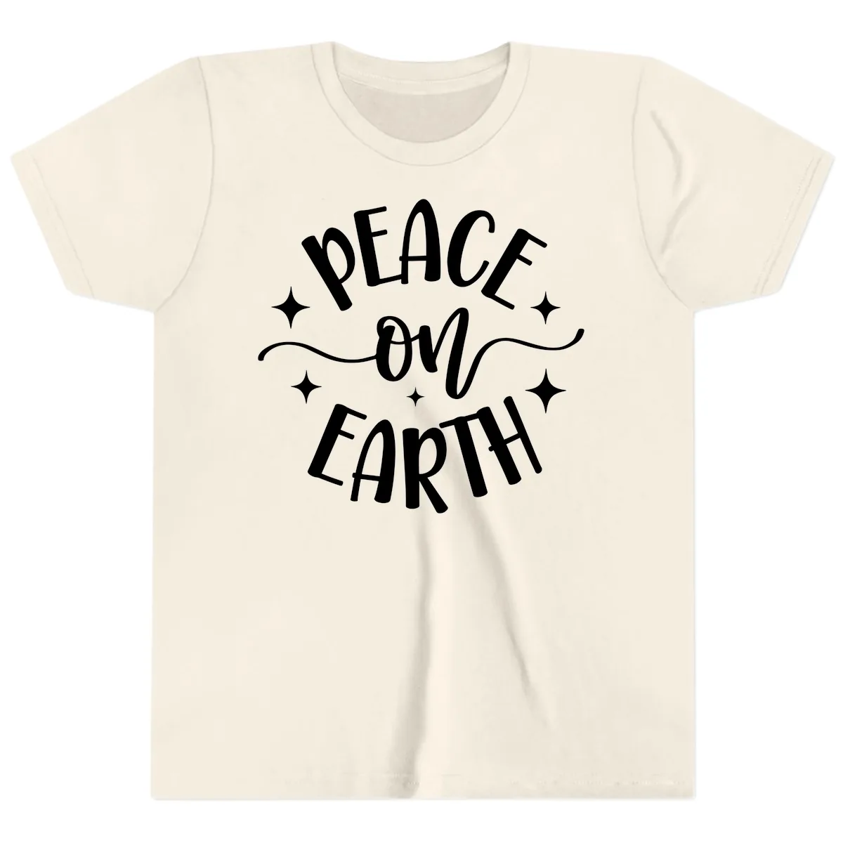 Peace On Earth Holiday Typography Youth T-Shirt in Natural