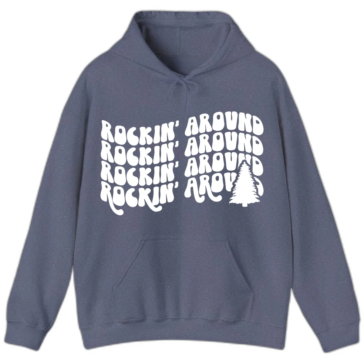 Rockin Around The Christmas Tree Hoodie in Heather Navy