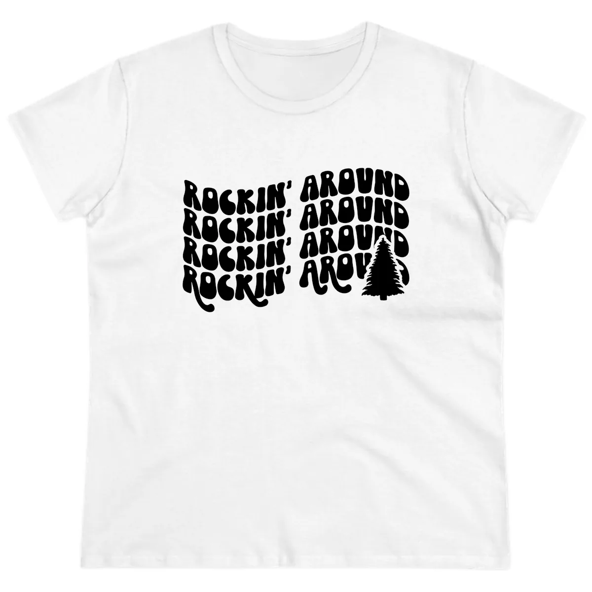 Rockin Around The Christmas Tree Ladies Tee in White