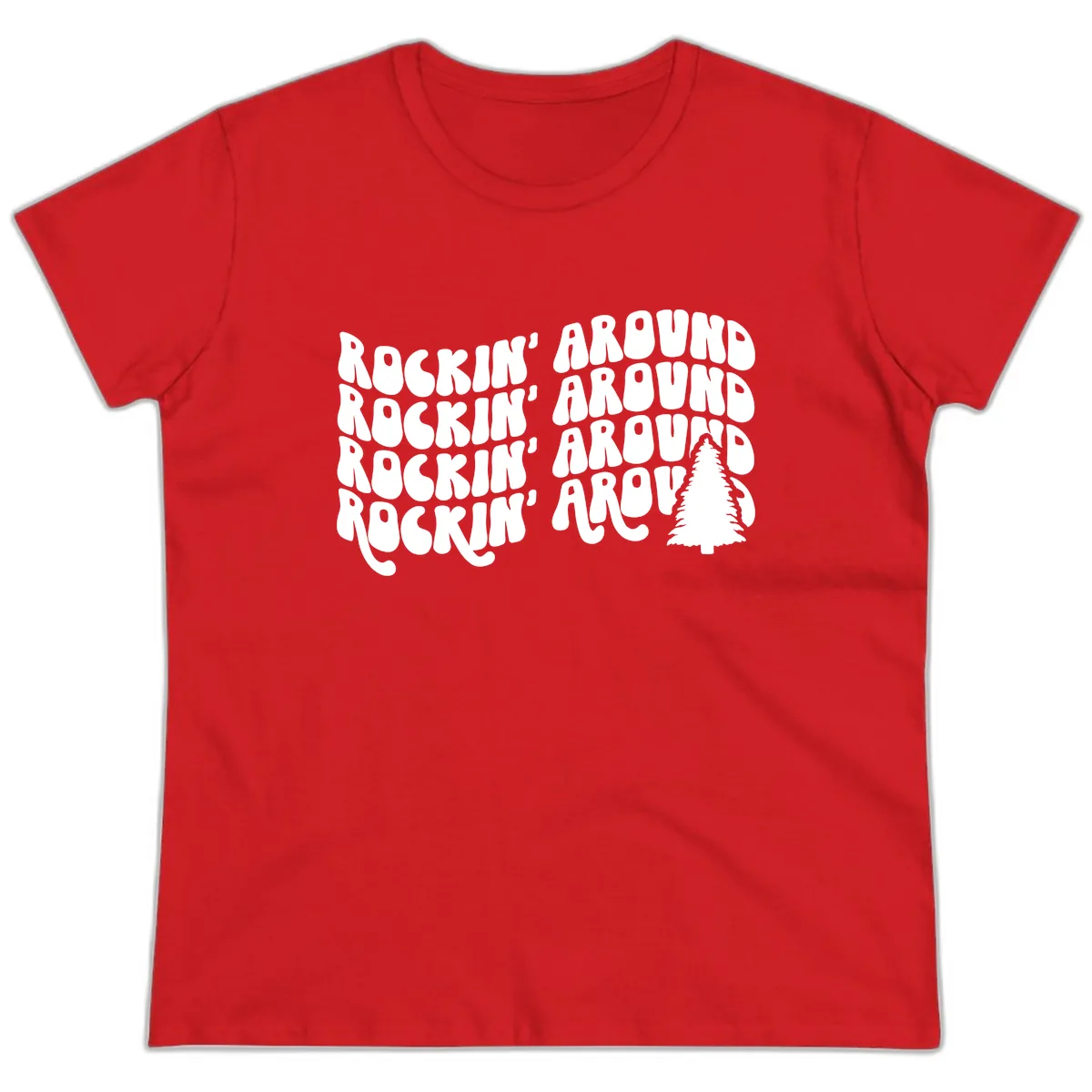 Rockin Around The Christmas Tree Ladies Tee in Red
