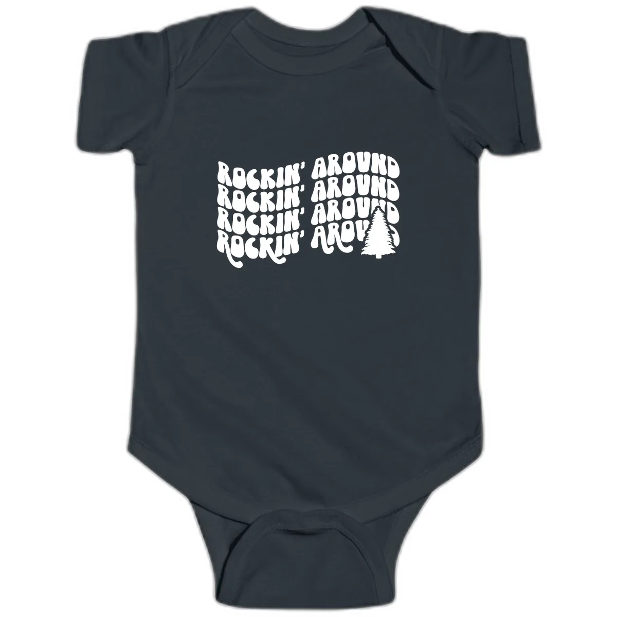 Rockin Around The Christmas Tree Baby Onesie in Black