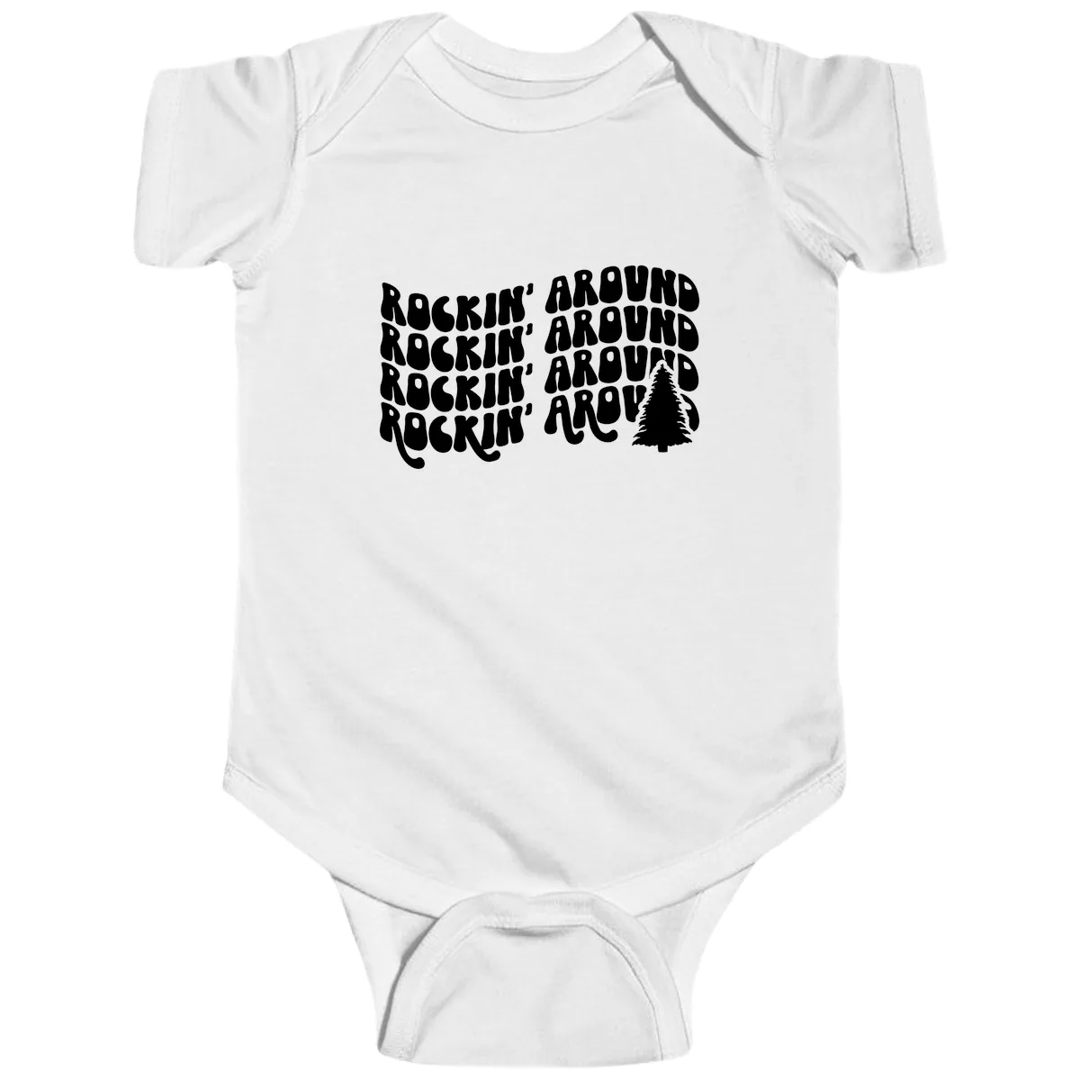 Rockin Around The Christmas Tree Baby Onesie in White