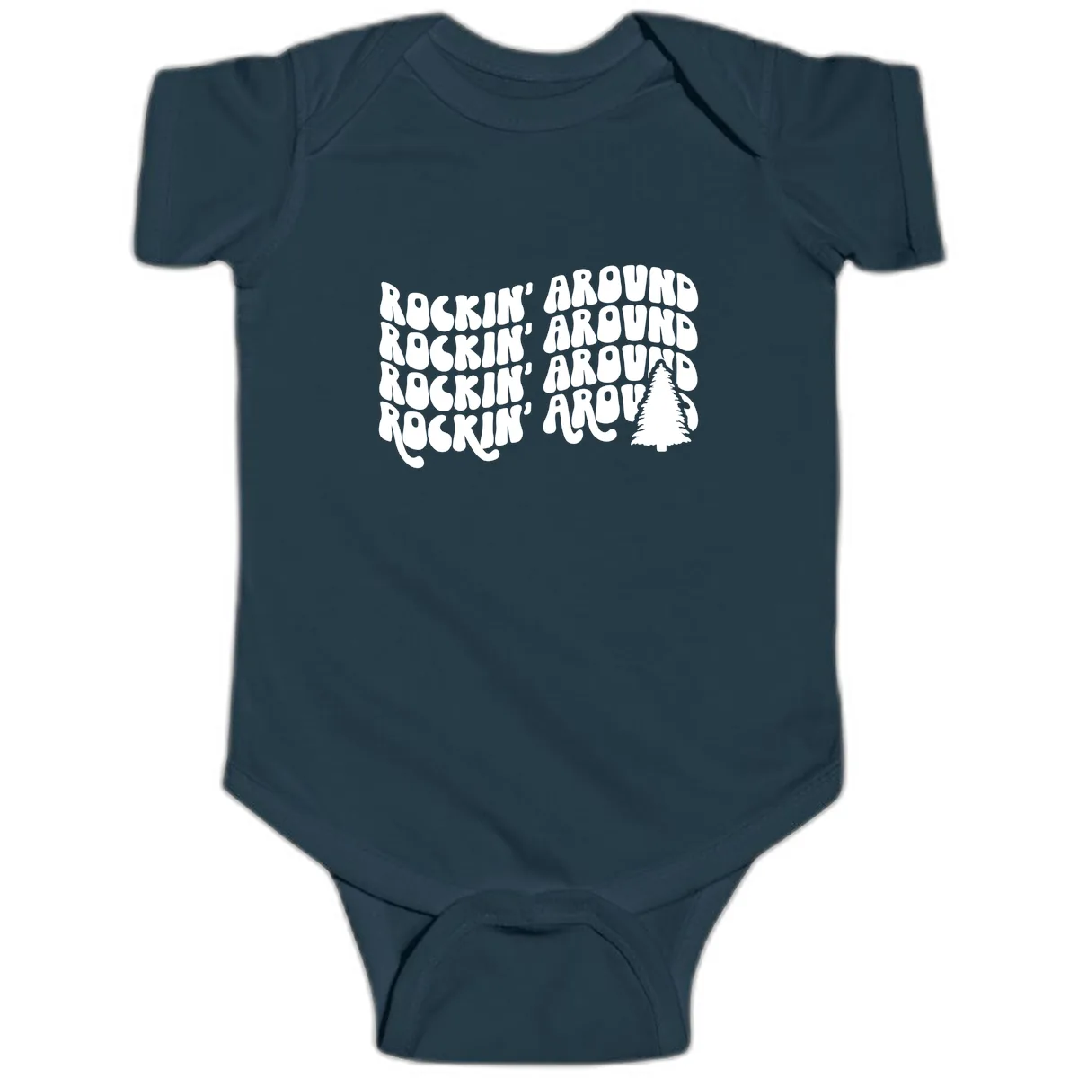Rockin Around The Christmas Tree Baby Onesie in Navy