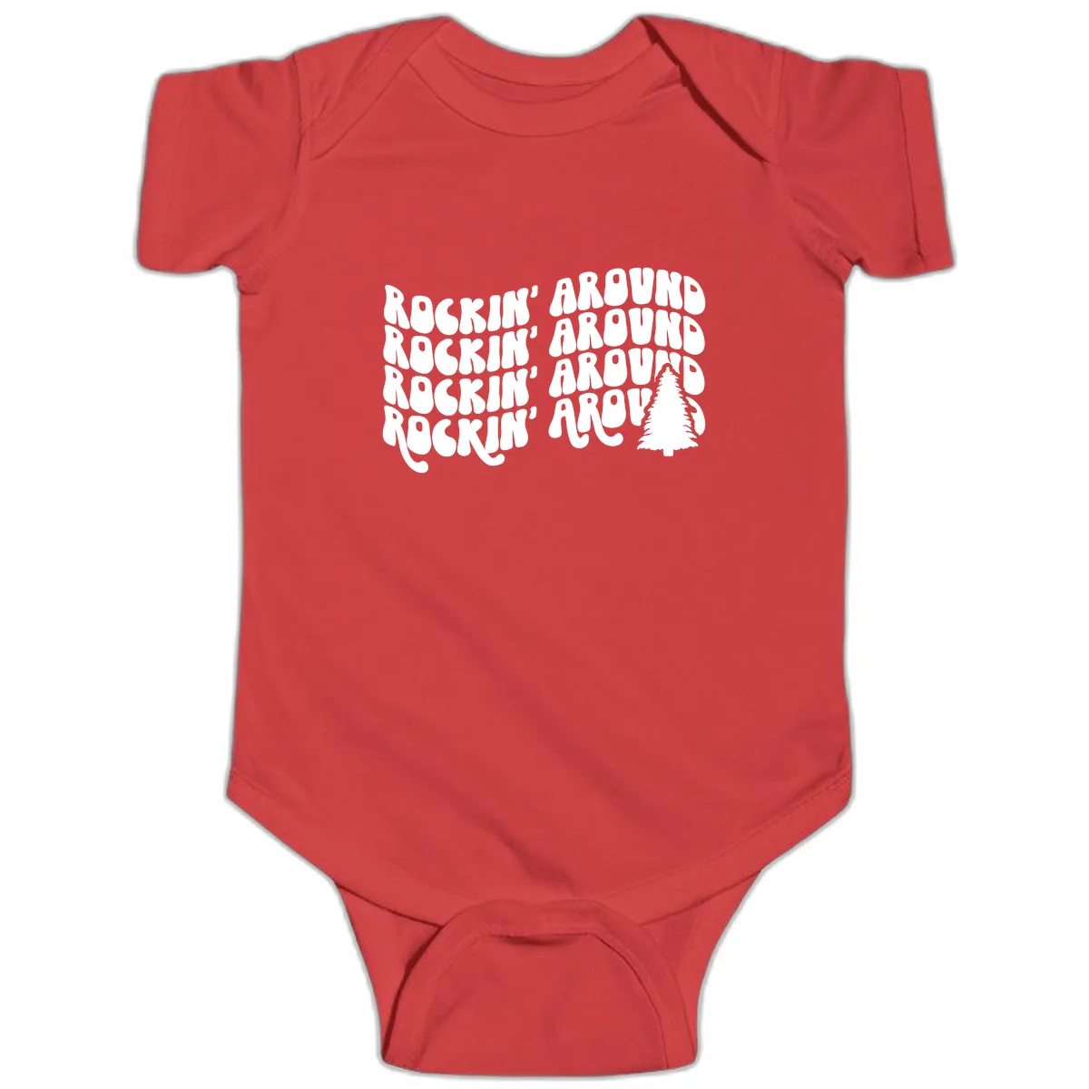 Rockin Around The Christmas Tree Baby Onesie in Red