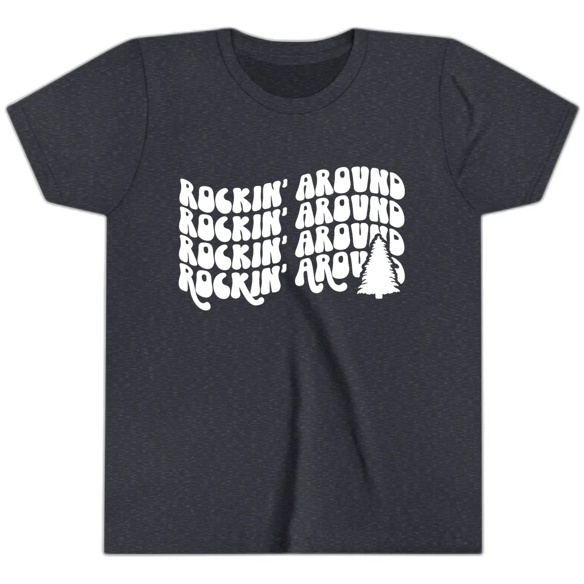 Rockin Around The Christmas Tree Youth T-Shirt in Heather Navy