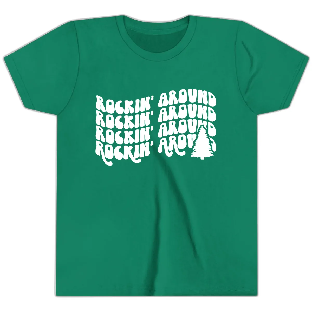 Rockin Around The Christmas Tree Youth T-Shirt in Kelly