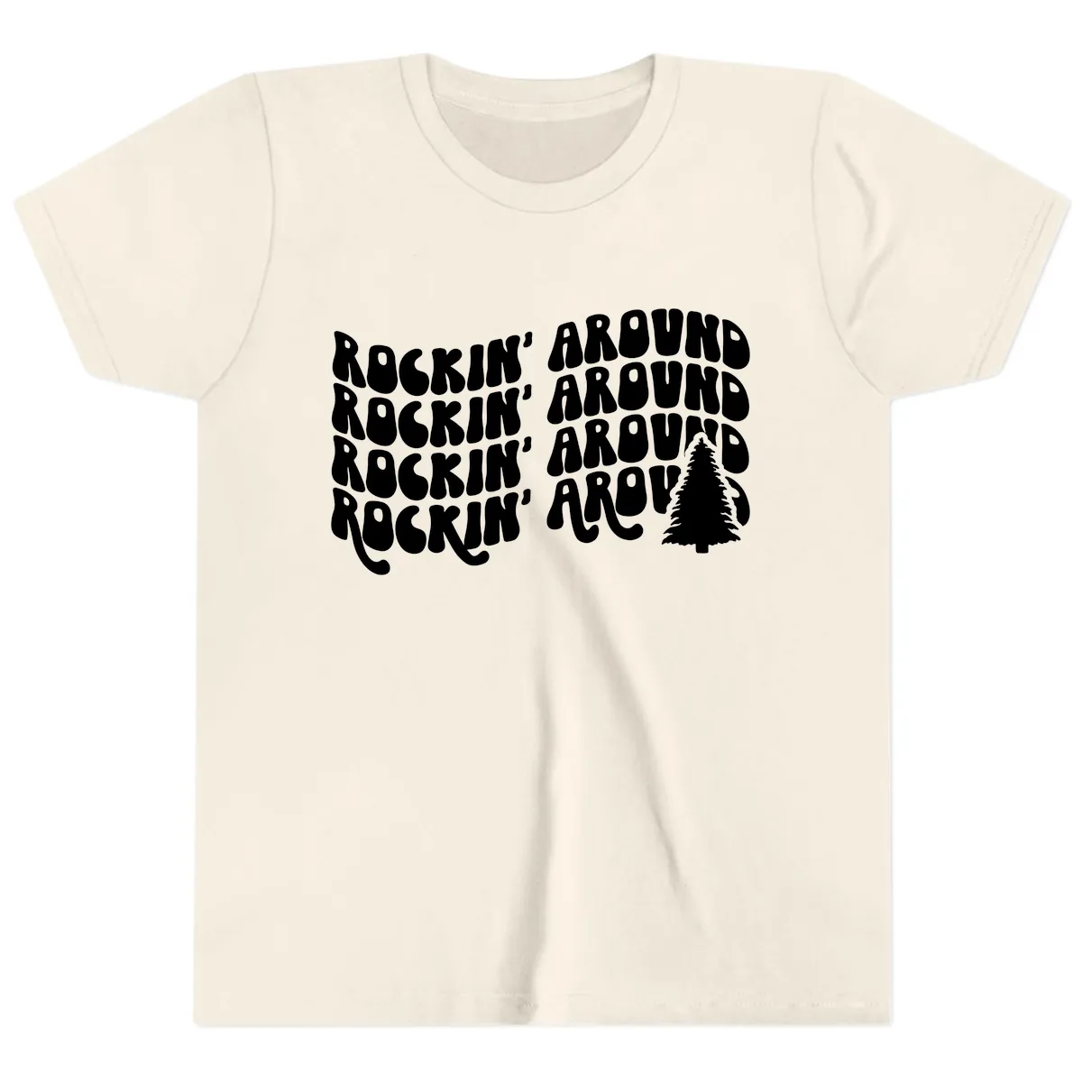 Rockin Around The Christmas Tree Youth T-Shirt in Natural