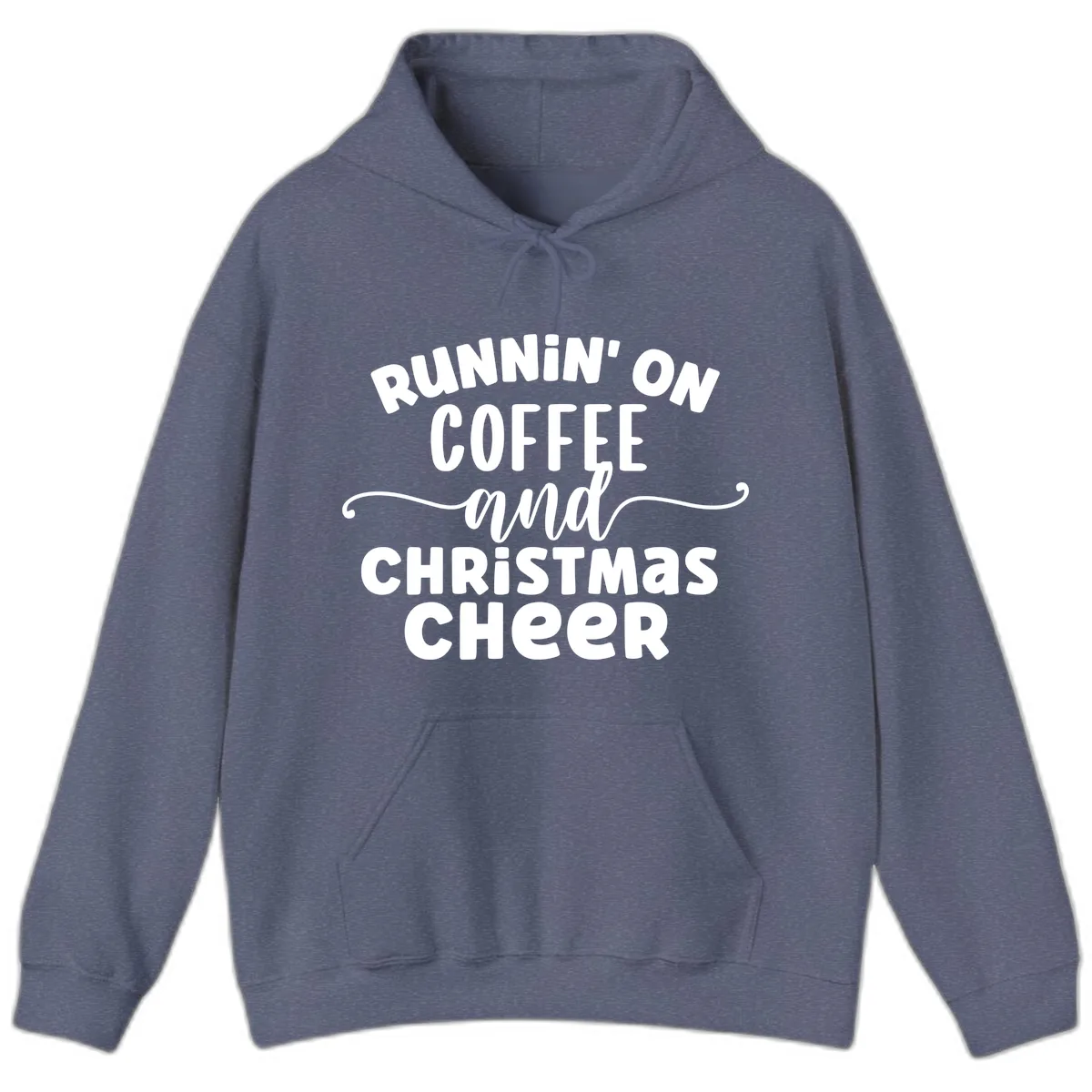 Running on Coffee and Christmas Cheer Hoodie in Heather Navy
