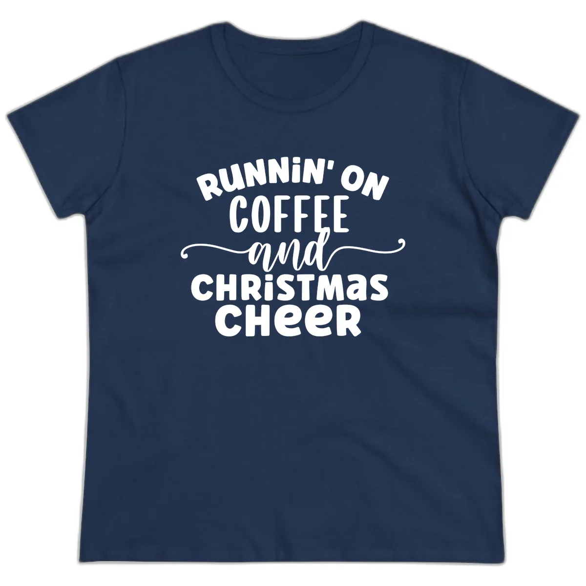 Running on Coffee and Christmas Cheer Ladies Tee in Navy