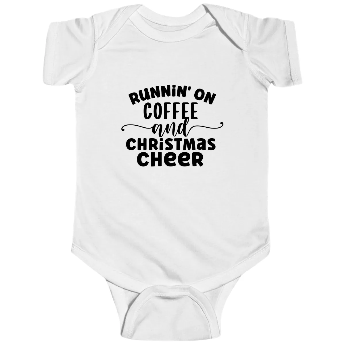 Running on Coffee and Christmas Cheer Baby Onesie in White