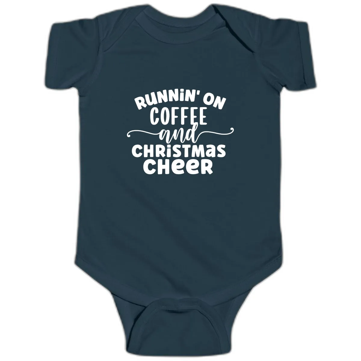 Running on Coffee and Christmas Cheer Baby Onesie in Navy